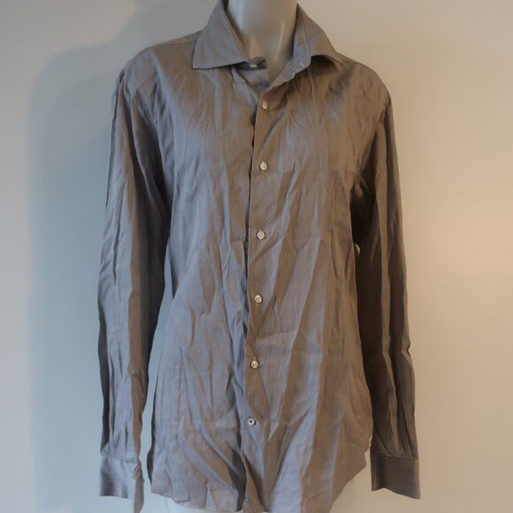 Mens Loro Piana Taupe White Mini Check Button Down Dress Shirt 44 US/XL - Picture 1 of 11